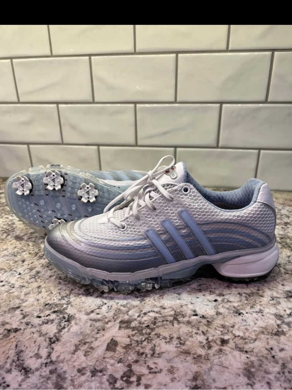 Adidas Powerband Women’s Golf Shoes White Silver Blue Size 7.5